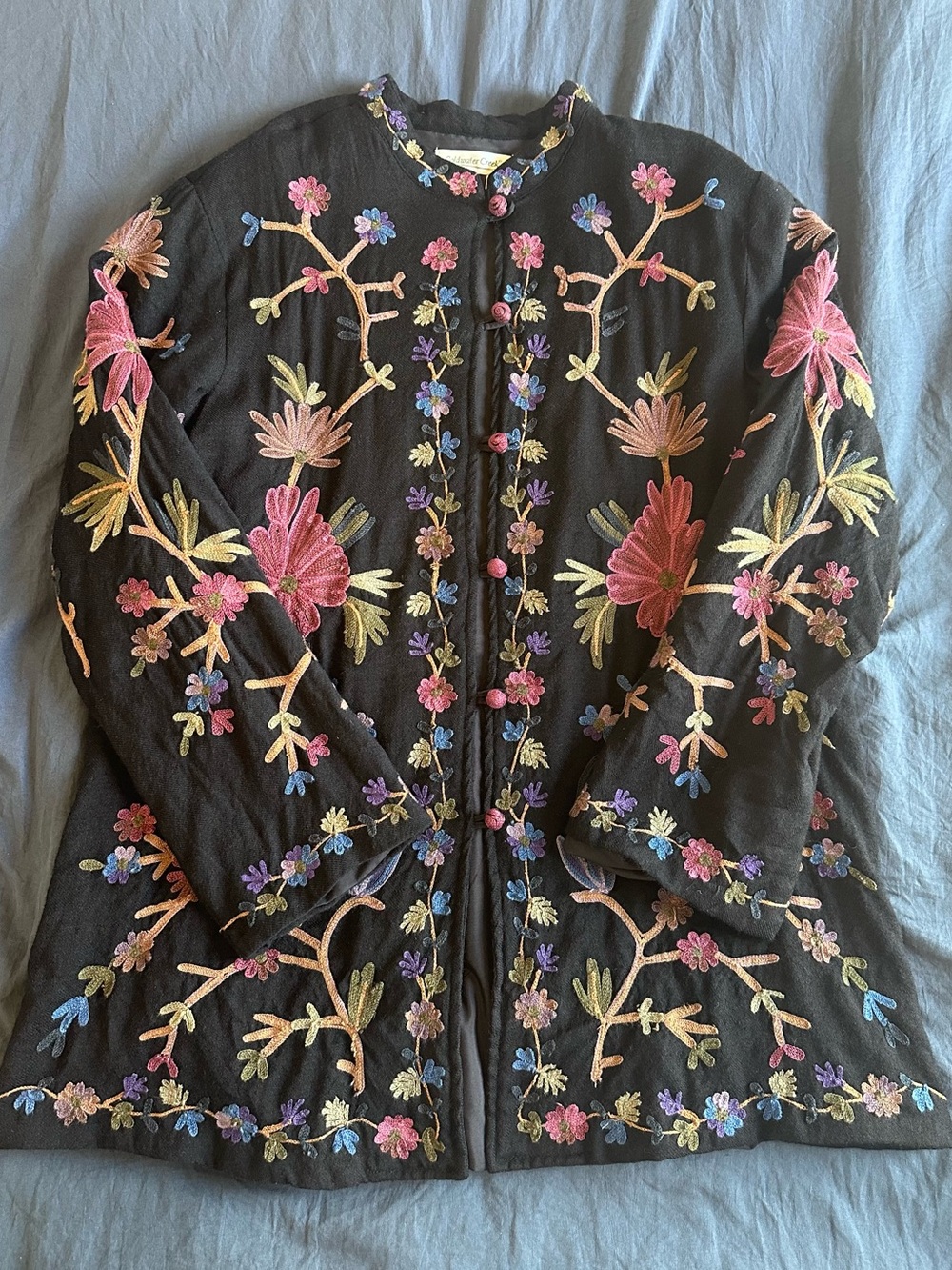 Coldwater Creek Black Embroidered Floral Wool Jacket - Size Medium